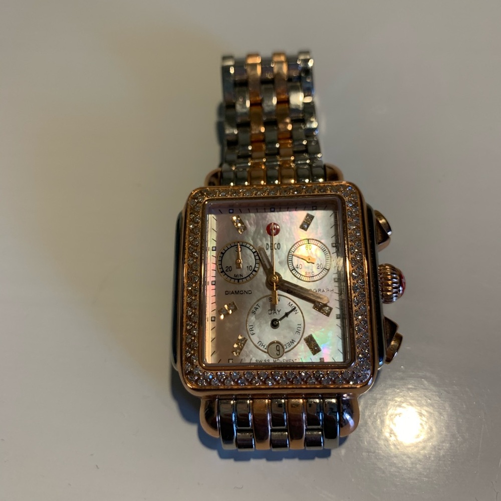 Michele Silver and Rose Gold Deco watch